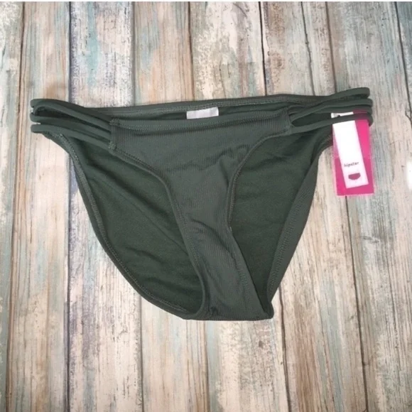 NWT Xhilaration Olive Green Bikini Bottoms XS Side Strap Hipster Swimwear - Picture 1 of 4